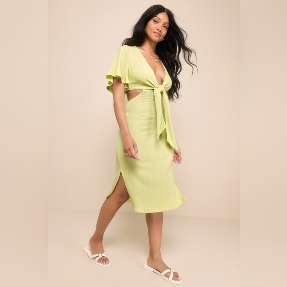 Lulus | Linen Cutout Dress | Size M - Picture 4 of 13